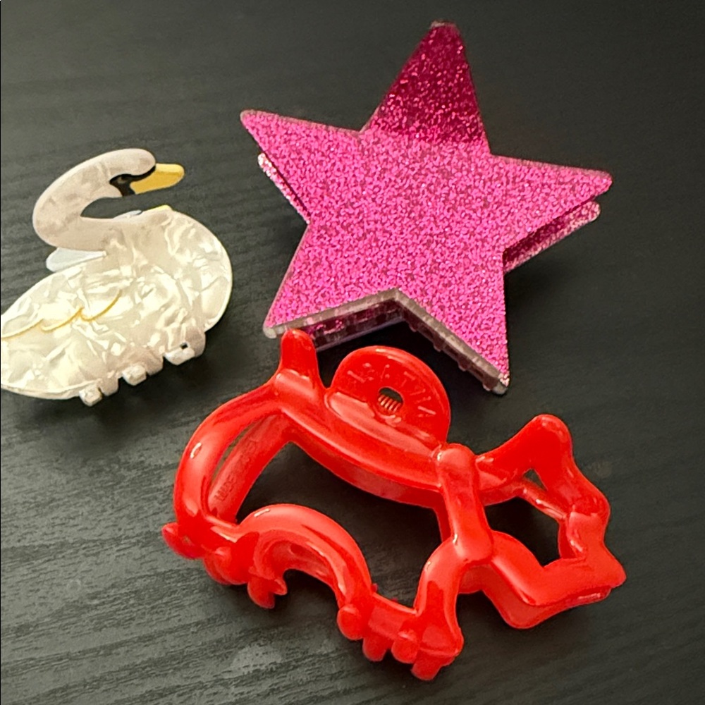 Pink Star and Red Swan Hair Clips